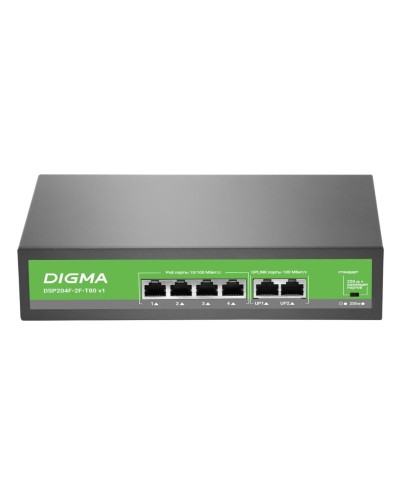 DSP204F-2F-T80 DSP204F-2F-T80 V1 (L2) 6х100Мбит/с 4PoE 4PoE+ 80W. Коммутатор с питанием по PoE. Digma в Стерлитамаке