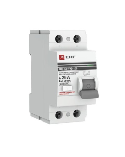 УЗО ВД-100 2P 25А 30мА тип AC эл-мех  PROxima (elcb-2-25-30-em-pro). Выключатель дифференциального тока (УЗО). EKF в Стерлитамаке