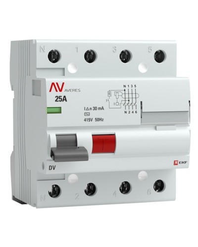 DV 4P 25А/ 30мА (AC)  AVERES (rccb-4-25-30-ac-av). Выключатели дифференциального тока (УЗО). EKF в Стерлитамаке