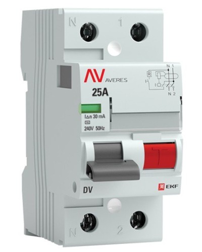 DV 2P 25А/ 30мА (AC)  AVERES (rccb-2-25-30-ac-av). Выключатели дифференциального тока (УЗО). EKF в Стерлитамаке