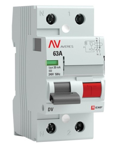 DV 2P 63А/ 30мА (AC)  AVERES (rccb-2-63-30-ac-av). Выключатели дифференциального тока (УЗО). EKF в Стерлитамаке