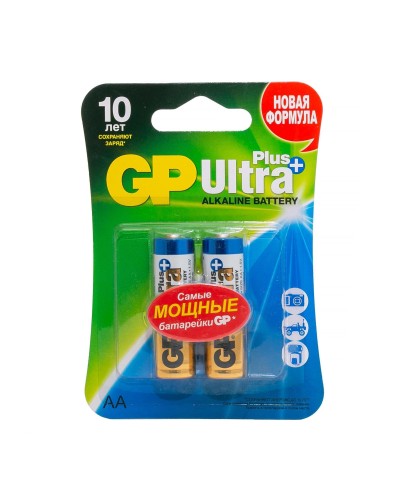 GP Ultra Plus Alkaline 15A AA (GP 15AUP-2CR2), упак. 2 шт. БЛИСТЕР. Алкалиновые батарейки. GP Batteries в Стерлитамаке