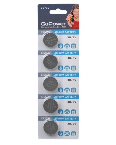 CR2032 GoPower, упак. 5 шт., БЛИСТЕР. Литиевый элемент питания. GoPower в Стерлитамаке