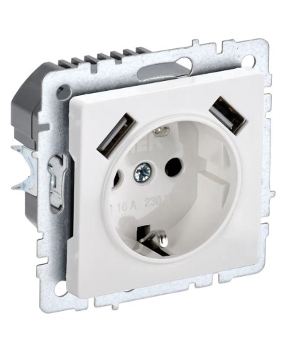 Розетка с з/к с USB A+A 2,1А РЮш10-1-БрБ белый BRITE (BR-R14-16-U21-D21-K01). Розетка с заземлением с защитными шторками, 2,1А. IEK в Стерлитамаке