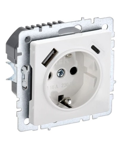 Розетка с з/к с USB A+C 18Вт РЮш11-1-БрБ белый BRITE (BR-R14-16-U22-018-K01). Розетка с заземлением с защитными шторками, 18Вт. IEK в Стерлитамаке