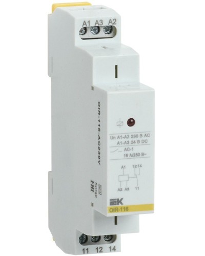 Реле промежуточное модульное OIR 1 контакт 16А 230В AC (OIR-116-AC230V). Реле промежуточное модульное. IEK в Стерлитамаке