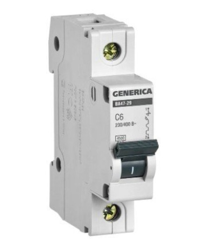 GENERICA ВА47-29 1P C 6А 4,5кА (MVA25-1-006-C). Автоматический выключатель. IEK в Стерлитамаке