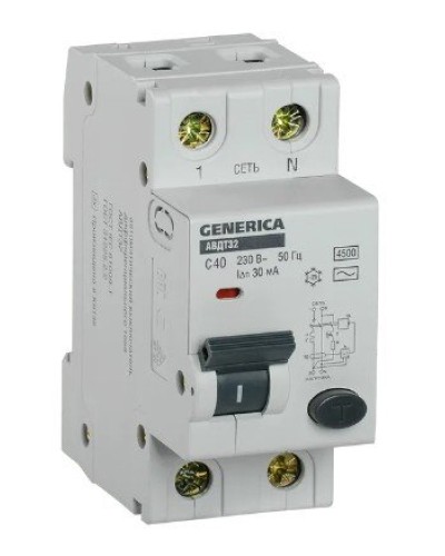 GENERICA АВДТ 32 C40 2Р 30мА (MAD25-5-040-C-30). Автоматический выключатель дифференциального тока. IEK в Стерлитамаке