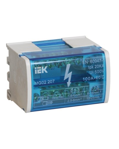 ШНК 2х7 L+PEN (YND10-2-07-100). Шина на DIN-рейку в корпусе (кросс-модуль). IEK в Стерлитамаке