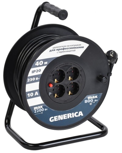 УК40 4 места 2P+PE, 40м GENERICA (WKP10-10-04-40-G). Удлинитель на катушке с термозащитой, 3х1,0кв.мм. IEK в Стерлитамаке