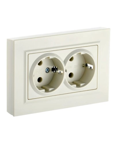 Розетка 2-местная с з/к РС12-3-БрКр бежевый BRITE (BR-R21-16-K10-F). Розетка с заземлением без защитных шторок в сборе. IEK в Стерлитамаке