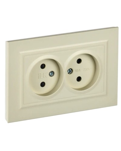 Розетка 2-местная без з/к РСш12-2-БрКр бежевый BRITE (BR-R23-10-K10-F). Розетка без заземления с защитными шторками в сборе. IEK в Стерлитамаке