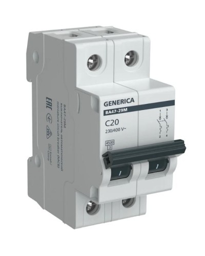 GENERICA ВА47-29М 2P C 20А 4,5кА (MVA21-2-020-C-G). Автоматический выключатель. IEK в Стерлитамаке