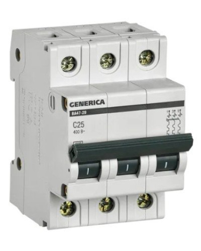 GENERICA ВА47-29 3P C 25А 4,5кА (MVA25-3-025-C). Автоматический выключатель. IEK в Стерлитамаке