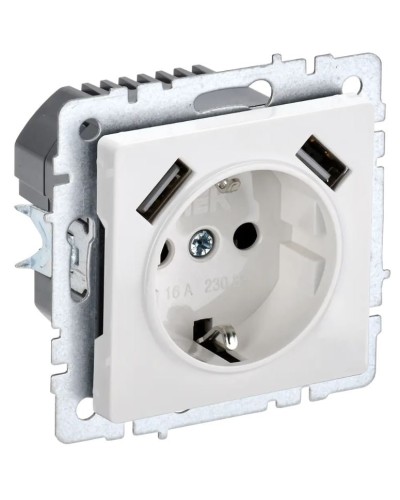 Розетка с з/к с USB A+A 3,1А РЮш10-2-БрБ белый BRITE (BR-R14-16-U21-D31-K01). Розетка с заземлением с защитными шторками, 3,1А. IEK в Стерлитамаке