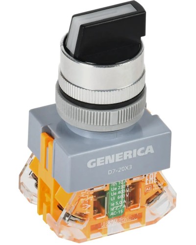 Переключатель D7-20X3 на 3 положения черный GENERICA (BSW50-20X3-3-21-3-K02-G). Переключатель. IEK в Стерлитамаке