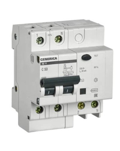 GENERICA АД12 2Р 50А 30мА (MAD15-2-050-C-030). Автоматический выключатель дифференциального тока. IEK в Стерлитамаке