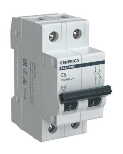 GENERICA ВА47-29М 2P C 6А 4,5кА (MVA21-2-006-C-G). Автоматический выключатель. IEK в Стерлитамаке