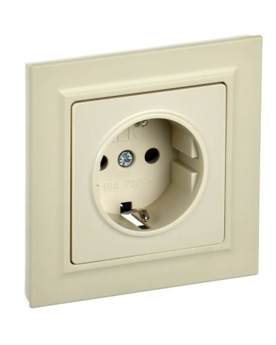 Розетка с з/к РСР14-1-0-БрКр бежевый BRITE (BR-R14-16-K10-F). Розетка с заземлением с защитными шторками в сборе. IEK в Стерлитамаке