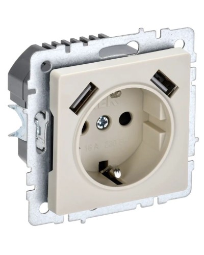 Розетка с з/к с USB A+A 3,1А РЮш10-2-БрКр бежевый BRITE (BR-R14-16-U21-D31-K10). Розетка с заземлением с защитными шторками, 3,1А. IEK в Стерлитамаке