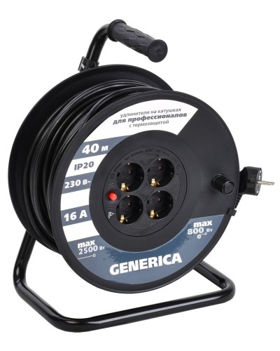 УК40 4 места 2P+PE, 40м GENERICA (WKP20-16-04-40-G). Удлинитель на катушке с термозащитой, 3х1,5кв.мм. IEK в Стерлитамаке