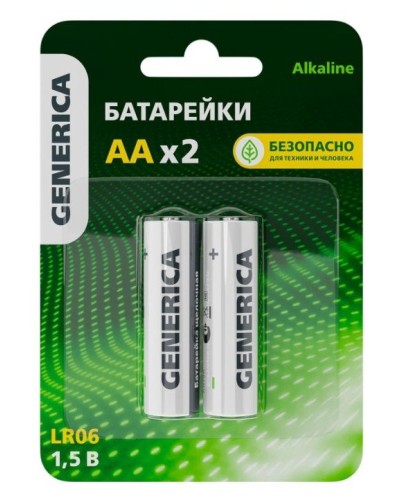 Батарейка Alkaline LR06/AA GENERICA (2 шт) (ABT-LR06-ST-L02-G). Батарейка щелочная. IEK в Стерлитамаке