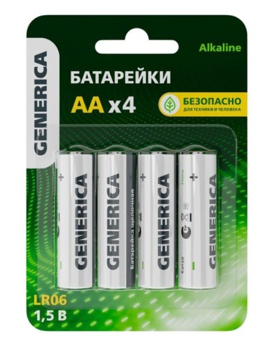 Батарейка Alkaline LR06/AA GENERICA (4 шт) (ABT-LR06-ST-L04-G). Батарейка щелочная. IEK в Стерлитамаке