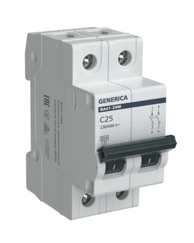GENERICA ВА47-29М 2P C 25А 4,5кА (MVA21-2-025-C-G). Автоматический выключатель. IEK в Стерлитамаке