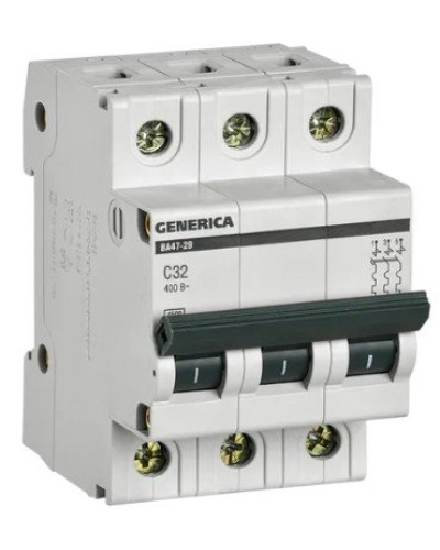 GENERICA ВА47-29 3P C 32А 4,5кА (MVA25-3-032-C). Автоматический выключатель. IEK в Стерлитамаке