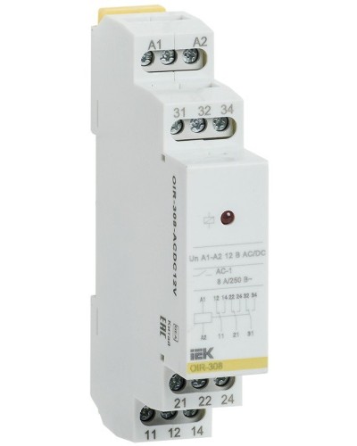 Реле промежуточное модульное OIR 3 контакта 8А 12В AC/DC (OIR-308-ACDC12V). Реле промежуточное модульное. IEK в Стерлитамаке