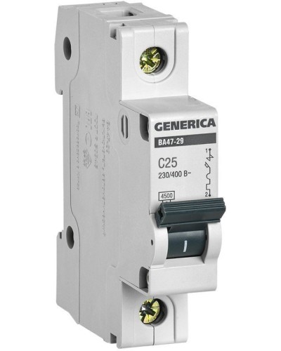 GENERICA ВА47-29 1P C 25А 4,5кА (MVA25-1-025-C). Автоматический выключатель. IEK в Стерлитамаке