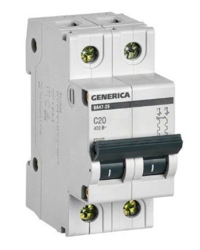 GENERICA ВА47-29 2P C 20А 4,5кА (MVA25-2-020-C). Автоматический выключатель. IEK в Стерлитамаке