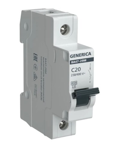 GENERICA ВА47-29М 1P C 20А 4,5кА (MVA21-1-020-C-G). Автоматический выключатель. IEK в Стерлитамаке