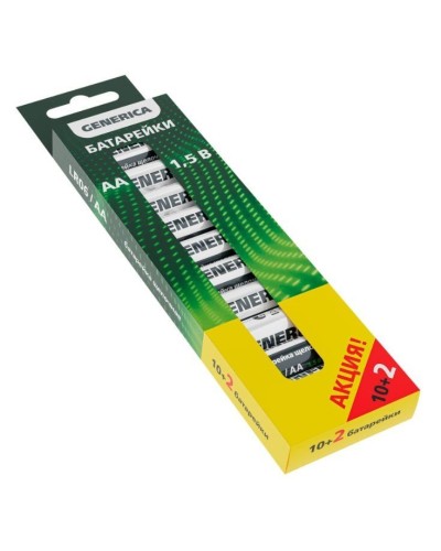 Батарейка Alkaline LR06/AA GENERICA (12 шт) ПРОМО (ABT-LR06-ST-B12-G). Батарейка щелочная. IEK в Стерлитамаке