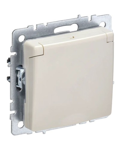 Розетка с з/к РСбш10-3-44-БрКр бежевый BRITE (BR-R16-16-44-K10). Розетка с заземлением с защитными шторками и крышкой. IEK в Стерлитамаке