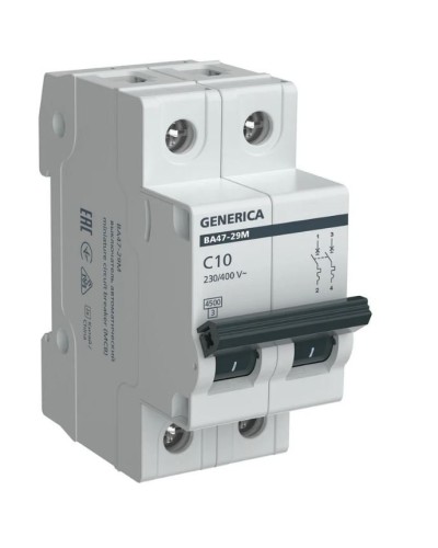 GENERICA ВА47-29М 2P C 10А 4,5кА (MVA21-2-010-C-G). Автоматический выключатель. IEK в Стерлитамаке