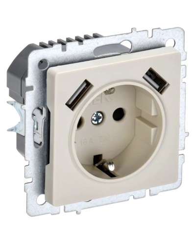Розетка с з/к с USB A+A 2,1А РЮш10-1-БрКр бежевый BRITE (BR-R14-16-U21-D21-K10). Розетка с заземлением с защитными шторками, 2,1А. IEK в Стерлитамаке