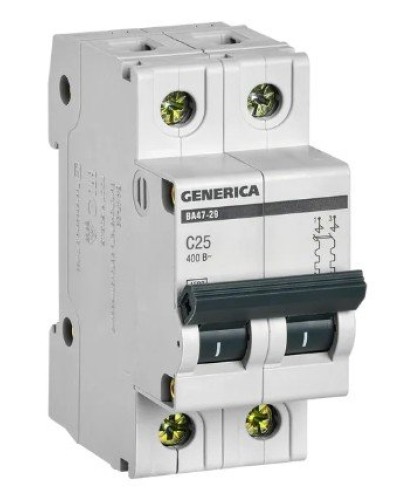 GENERICA ВА47-29 2P C 25А 4,5кА (MVA25-2-025-C). Автоматический выключатель. IEK в Стерлитамаке