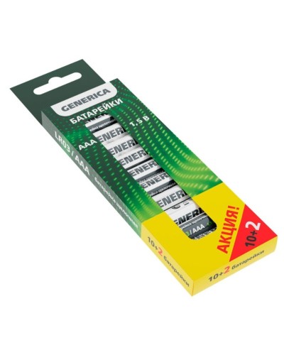 Батарейка Alkaline LR03/AAA GENERICA (12 шт) ПРОМО (ABT-LR03-ST-B12-G). Батарейка щелочная. IEK в Стерлитамаке