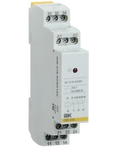 Реле промежуточное модульное OIR 3 контакта 16А 12В AC/DC (OIR-316-ACDC12V). Реле промежуточное модульное. IEK в Стерлитамаке