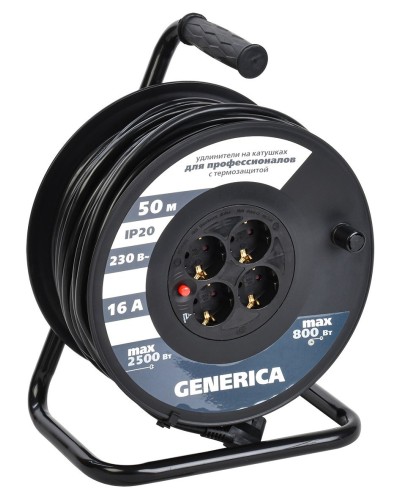 УК50 4 места 2P+PE, 50м GENERICA (WKP20-16-04-50-G). Удлинитель на катушке с термозащитой, 3х1,5кв.мм. IEK в Стерлитамаке