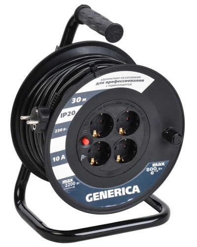 УК30 4 места 2P+PE, 30м GENERICA (WKP10-10-04-30-G). Удлинитель на катушке с термозащитой, 3х1,0кв.мм. IEK в Стерлитамаке