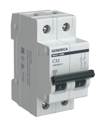 GENERICA ВА47-29М 2P C 32А 4,5кА (MVA21-2-032-C-G). Автоматический выключатель. IEK в Стерлитамаке