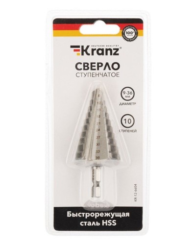 Сверло по металлу ступенчатое 9,0-36,0 мм 110 mm 62 HRC Kranz (KR-12-6604): Сверло по металлу шлифованное в Стерлитамаке