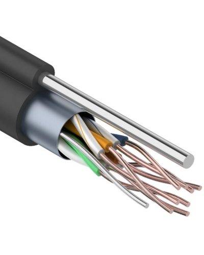 F/UTP, CAT 5e, PE, 4PR, 24AWG, OUTDOOR, SOLID, черный, с тросом, 305м, REXANT (01-0144). Кабель «витая пара» (LAN) для структурированных систем связи. Rexant в Стерлитамаке