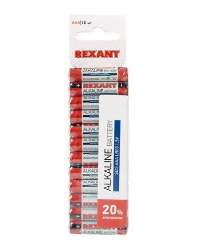 Алкалиновая батарейка AAA/LR03 1,5 V 12 шт. REXANT (30-1011). Элемент питания. Rexant в Стерлитамаке