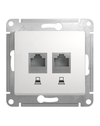 Glossa розетка RJ45+RJ45 2-местная, кат. 5Е, скрытой установки, механизм, белый (GSL000185KK). Розетка компьютерная. Systeme Electric в Стерлитамаке