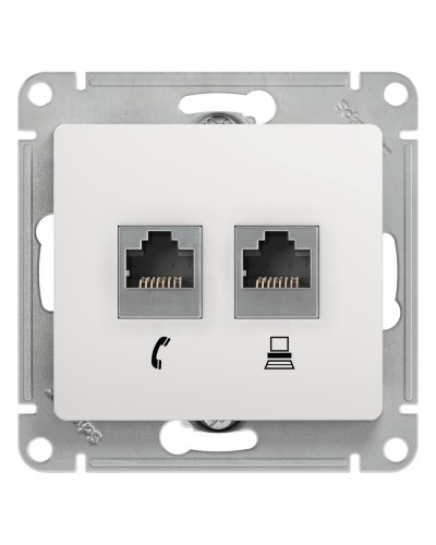 Glossa розетка RJ11+RJ45, 2-местная, кат. 5Е, скрытой установки, механизм, белый (GSL000185). Розетка компьютерная + телефонная. Systeme Electric в Стерлитамаке