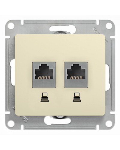 Glossa розетка RJ45+RJ45 2-местная, кат. 5Е, скрытой установки, механизм, бежевый (GSL000285KK). Розетка компьютерная. Systeme Electric в Стерлитамаке