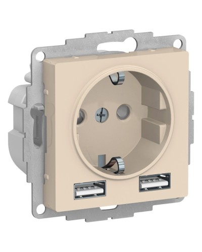AtlasDesign розетка 1-местная с 2 USB A+A, скрытой установки, механизм, бежевый (ATN000230). Розетка с USB. Systeme Electric в Стерлитамаке